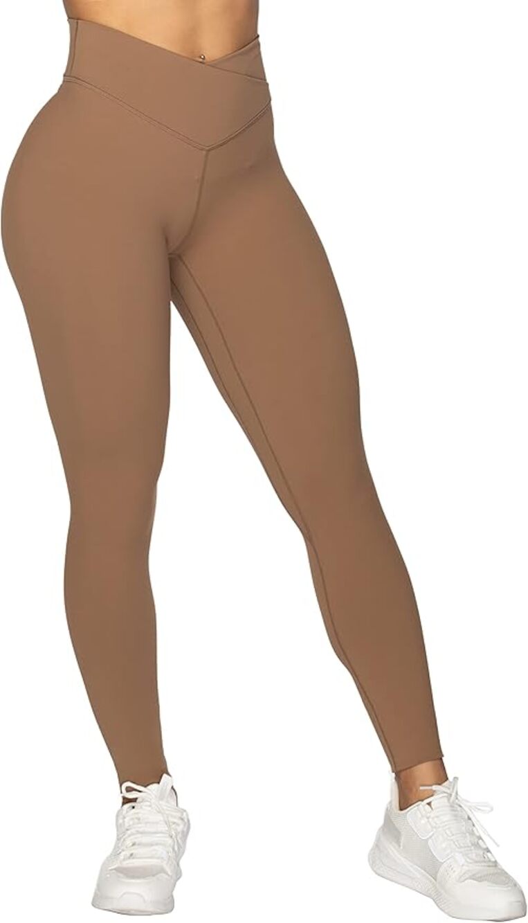 Sunzel Tan Beige Cross Over Waist Leggings Size Medium High Waist - Picture 1 of 9